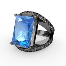 Reyala Yüzük - Akuamarin ve dumanlı kuvars 925 ayar siyah rodyum kaplama gümüş yüzük #1gnpzpq