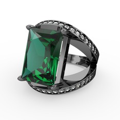 Yeşil kuvars ve beyaz zirkon 925 ayar siyah rodyum kaplama gümüş yüzük