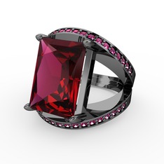 Rodolit garnet 925 ayar siyah rodyum kaplama gümüş yüzük