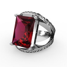 Rodolit garnet ve pırlanta 14 ayar beyaz altın yüzük (0.6 karat)