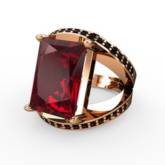 Reyala Yüzük - Garnet ve siyah zirkon 18 ayar rose altın yüzük #1iggi40