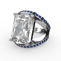 Swarovski ve lab safir 8 ayar beyaz altın yüzük