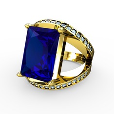 Reyala Yüzük - Lab safir ve akuamarin 14 ayar altın yüzük #1jbaofa