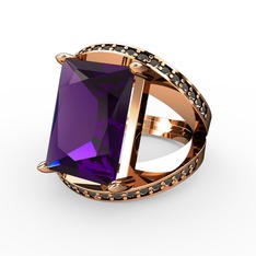 Ametist ve dumanlı kuvars 925 ayar rose altın kaplama gümüş yüzük