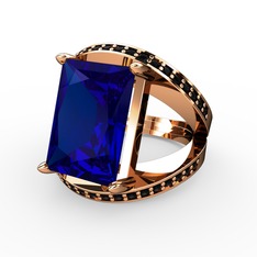 Lab safir ve siyah zirkon 18 ayar rose altın yüzük