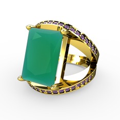 Reyala Yüzük - Kök zümrüt ve ametist 18 ayar altın yüzük #1kzkw5a