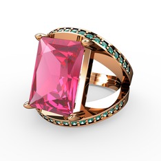 Pembe kuvars ve yeşil kuvars 8 ayar rose altın yüzük