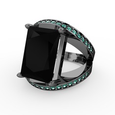 Siyah zirkon ve yeşil kuvars 925 ayar siyah rodyum kaplama gümüş yüzük