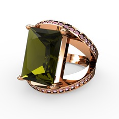 Peridot ve pembe kuvars 925 ayar rose altın kaplama gümüş yüzük