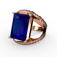 Lab safir ve pembe kuvars 925 ayar rose altın kaplama gümüş yüzük