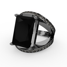 Reyala Yüzük - Siyah zirkon ve dumanlı kuvars 925 ayar siyah rodyum kaplama gümüş yüzük #1q0atkn