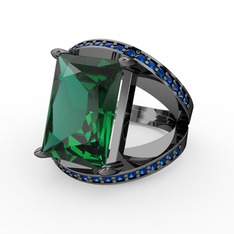 Reyala Yüzük - Yeşil kuvars ve lab safir 925 ayar siyah rodyum kaplama gümüş yüzük #1qjrjs5
