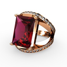 Rodolit garnet ve beyaz zirkon 14 ayar rose altın yüzük