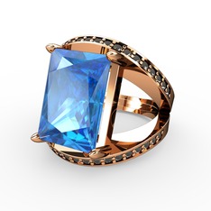Akuamarin ve dumanlı kuvars 18 ayar rose altın yüzük