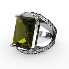 Peridot ve swarovski 8 ayar beyaz altın yüzük