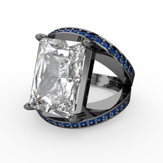 Reyala Yüzük - Swarovski ve lab safir 925 ayar siyah rodyum kaplama gümüş yüzük #1r6bema