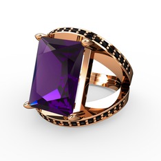 Reyala Yüzük - Ametist ve siyah zirkon 8 ayar rose altın yüzük #1s9wabd