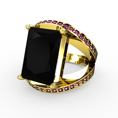 Reyala Yüzük - Siyah zirkon ve rodolit garnet 18 ayar altın yüzük #1v2nv5r