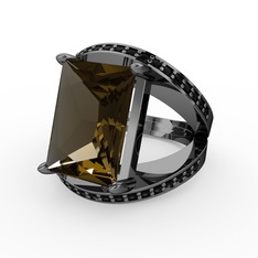 Reyala Yüzük - Dumanlı kuvars ve siyah zirkon 925 ayar siyah rodyum kaplama gümüş yüzük #1veh4vr