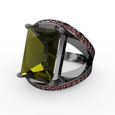 Reyala Yüzük - Peridot ve garnet 925 ayar siyah rodyum kaplama gümüş yüzük #1vhs2ob