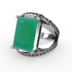 Reyala Yüzük - Kök zümrüt ve dumanlı kuvars 8 ayar beyaz altın yüzük #1vs4dg4