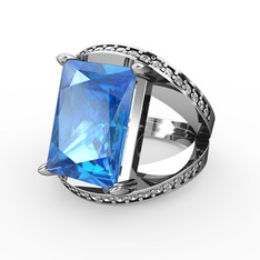 Reyala Yüzük - Akuamarin ve swarovski 14 ayar beyaz altın yüzük #1x4r5l5