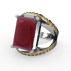 Reyala Yüzük - Kök yakut ve sitrin 925 ayar gümüş yüzük #1x68ubl