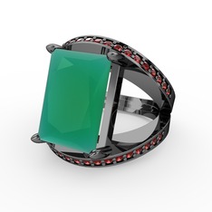 Reyala Yüzük - Kök zümrüt ve garnet 925 ayar siyah rodyum kaplama gümüş yüzük #1y2p0nj