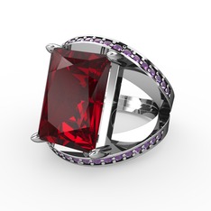 Garnet ve ametist 14 ayar beyaz altın yüzük
