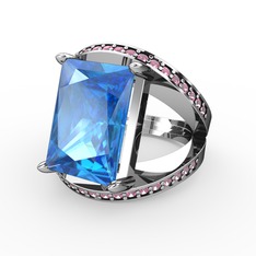 Reyala Yüzük - Akuamarin ve pembe kuvars 18 ayar beyaz altın yüzük #2mpc4l