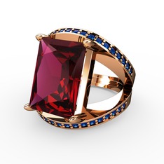 Rodolit garnet ve lab safir 18 ayar rose altın yüzük