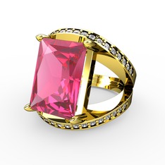 Reyala Yüzük - Pembe kuvars ve swarovski 14 ayar altın yüzük #413f2n