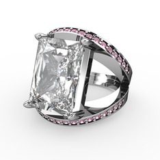 Swarovski ve pembe kuvars 14 ayar beyaz altın yüzük