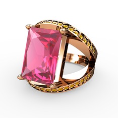 Pembe kuvars ve sitrin 925 ayar rose altın kaplama gümüş yüzük