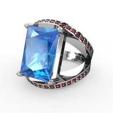 Reyala Yüzük - Akuamarin ve garnet 925 ayar gümüş yüzük #7xdmx6