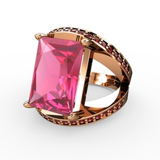 Pembe kuvars ve garnet 18 ayar rose altın yüzük