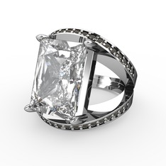 Beyaz zirkon ve dumanlı kuvars 18 ayar beyaz altın yüzük