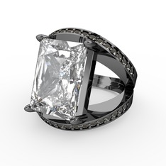 Reyala Yüzük - Swarovski ve dumanlı kuvars 925 ayar siyah rodyum kaplama gümüş yüzük #9junnp