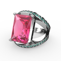 Pembe kuvars ve yeşil kuvars 14 ayar beyaz altın yüzük
