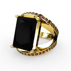 Reyala Yüzük - Siyah zirkon ve garnet 14 ayar altın yüzük #bcwggq