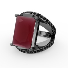 Reyala Yüzük - Kök yakut ve siyah zirkon 925 ayar siyah rodyum kaplama gümüş yüzük #c79xk6