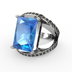 Reyala Yüzük - Akuamarin ve dumanlı kuvars 925 ayar gümüş yüzük #cm3y5b