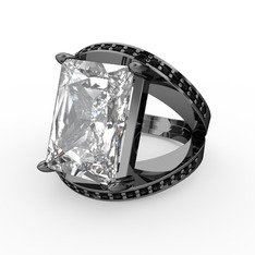 Reyala Yüzük - Swarovski ve siyah zirkon 925 ayar siyah rodyum kaplama gümüş yüzük #dazg51
