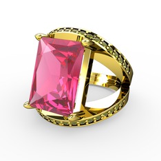 Reyala Yüzük - Pembe kuvars ve peridot 14 ayar altın yüzük #e8pf2c