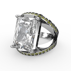 Reyala Yüzük - Beyaz zirkon ve peridot 18 ayar beyaz altın yüzük #e90agk