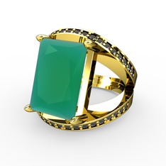 Kök zümrüt ve dumanlı kuvars 925 ayar altın kaplama gümüş yüzük