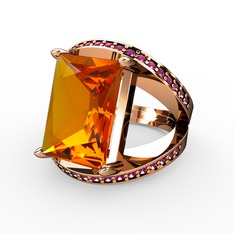 Sitrin ve rodolit garnet 925 ayar rose altın kaplama gümüş yüzük