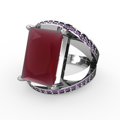 Reyala Yüzük - Kök yakut ve ametist 8 ayar beyaz altın yüzük #h2qwd8