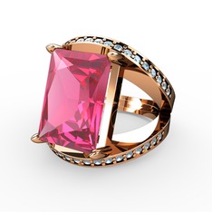 Reyala Yüzük - Pembe kuvars ve akuamarin 18 ayar rose altın yüzük #h7ggrz