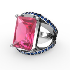 Reyala Yüzük - Pembe kuvars ve lab safir 14 ayar beyaz altın yüzük #htwy1e